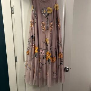 ASOS Floral Embroidered A-Line Skirt - Purple and Yellow